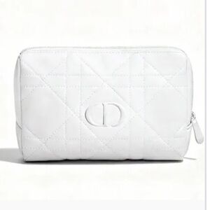 Dior Makeup Cosmetic Bag Pouch Quilted White Cross Stitching Small New Authentic